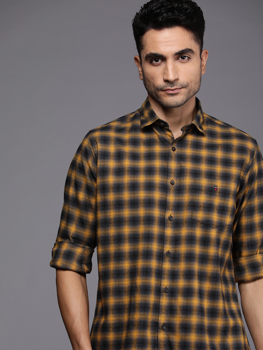 

Louis Philippe Sport Men Pure Cotton Slim Fit Buffalo Checked Casual Shirt, Mustard