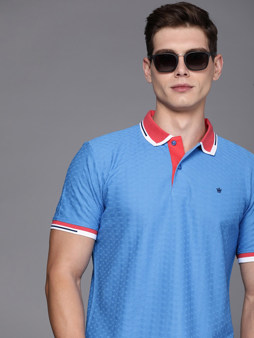 

Louis Philippe Sport Men Polo Collar Pure Cotton T-shirt, Blue