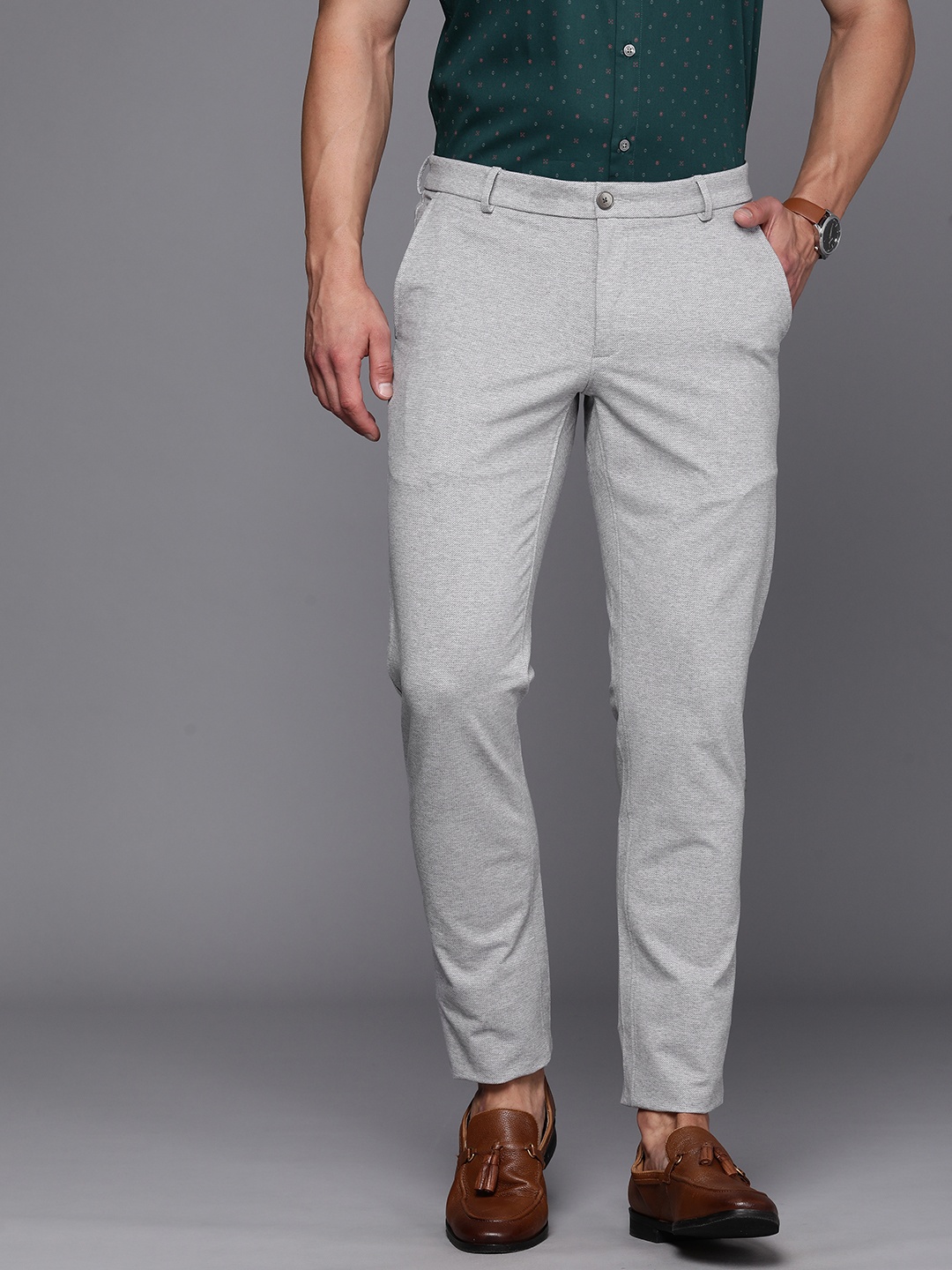 

Louis Philippe Sport Men Slim Fit Mid-Rise Chinos Trousers, Grey