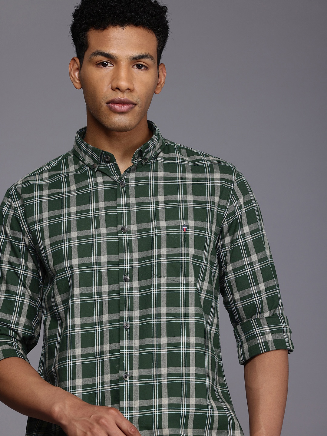 

Louis Philippe Sport Pure Cotton Super Slim Fit Checked Casual Shirt, Green