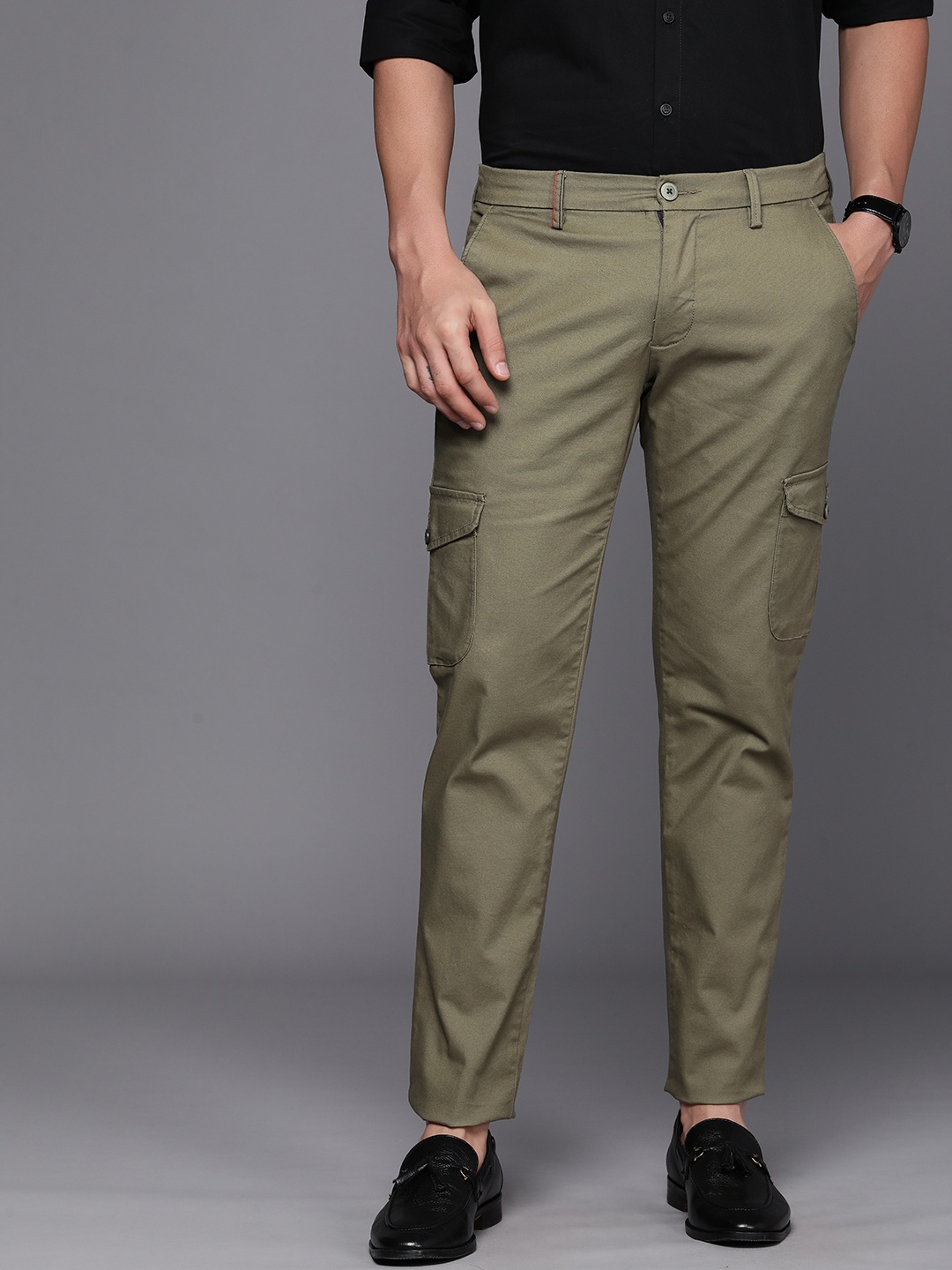 

Louis Philippe Sport Men Slim Fit Mid-Rise Cargos Trousers, Olive