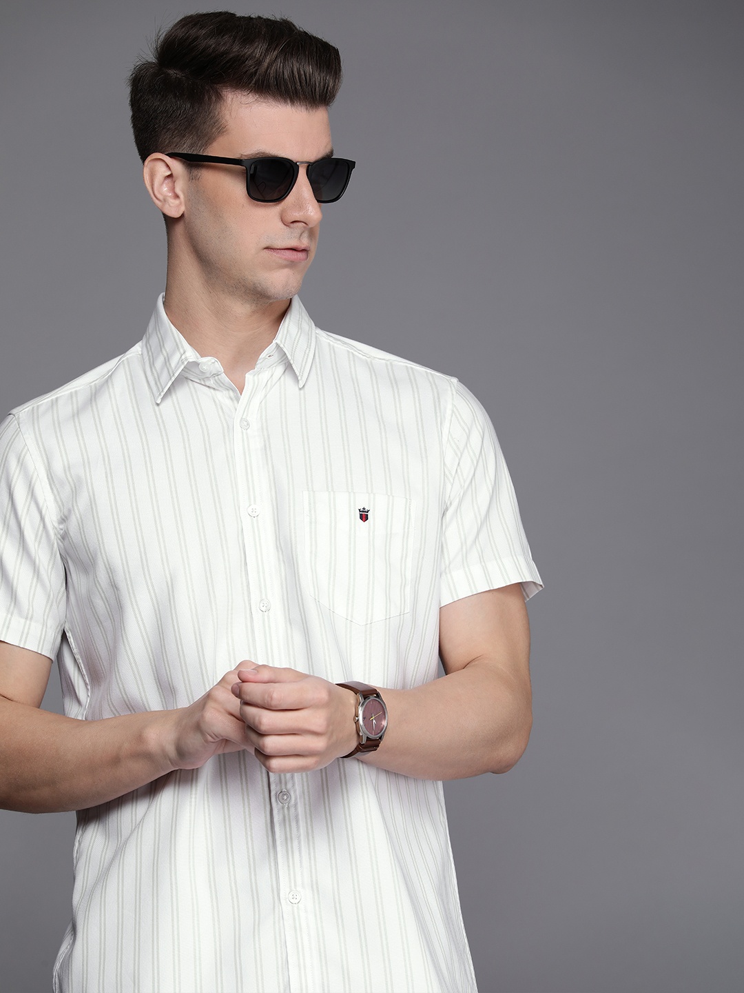 

Louis Philippe Sport Pure Cotton Slim Fit Opaque Striped Casual Shirt, White