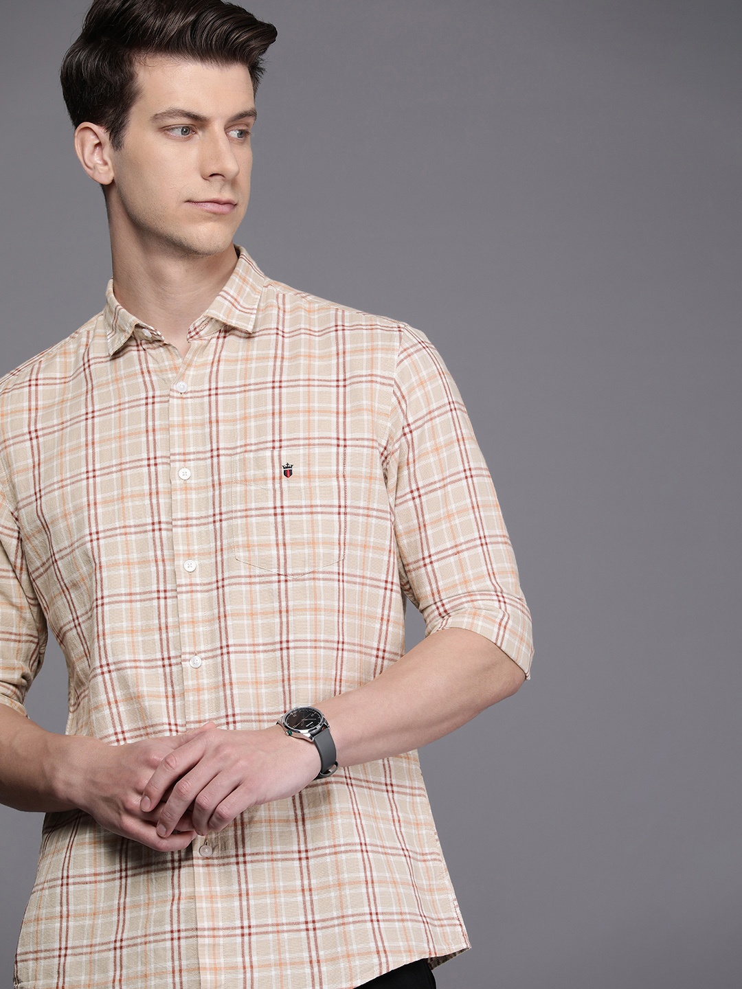 

Louis Philippe Sport Slim Fit Checked Casual Shirt, Beige