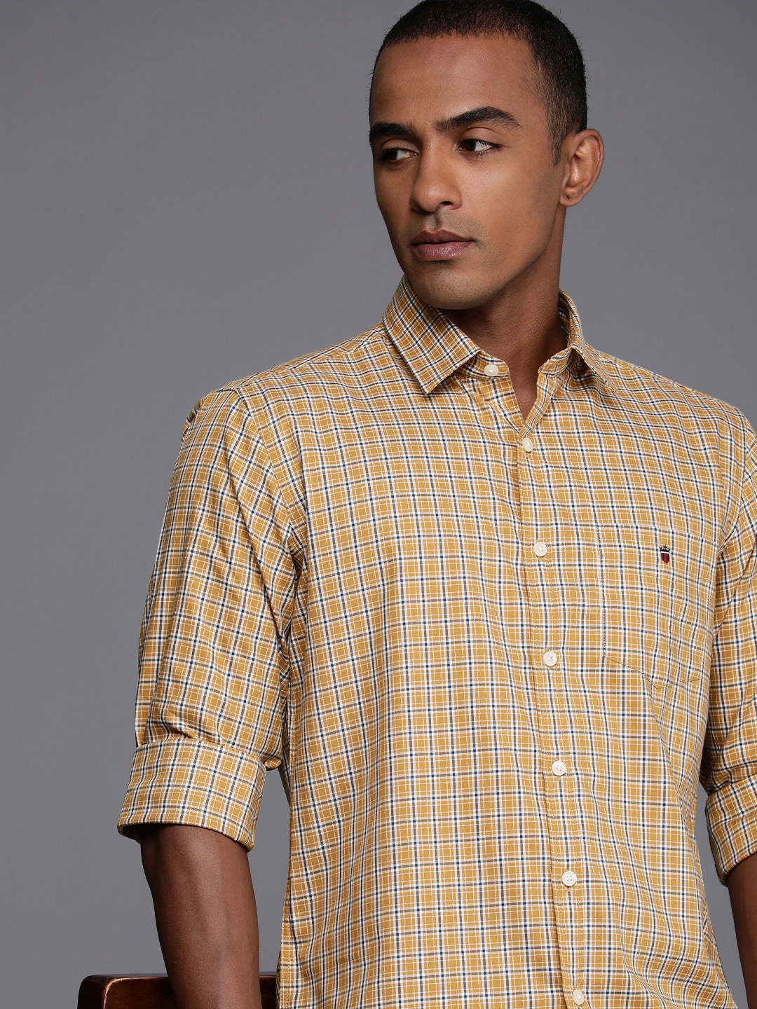 

Louis Philippe Sport Pure Cotton Slim Fit Checked Casual Shirt, Mustard