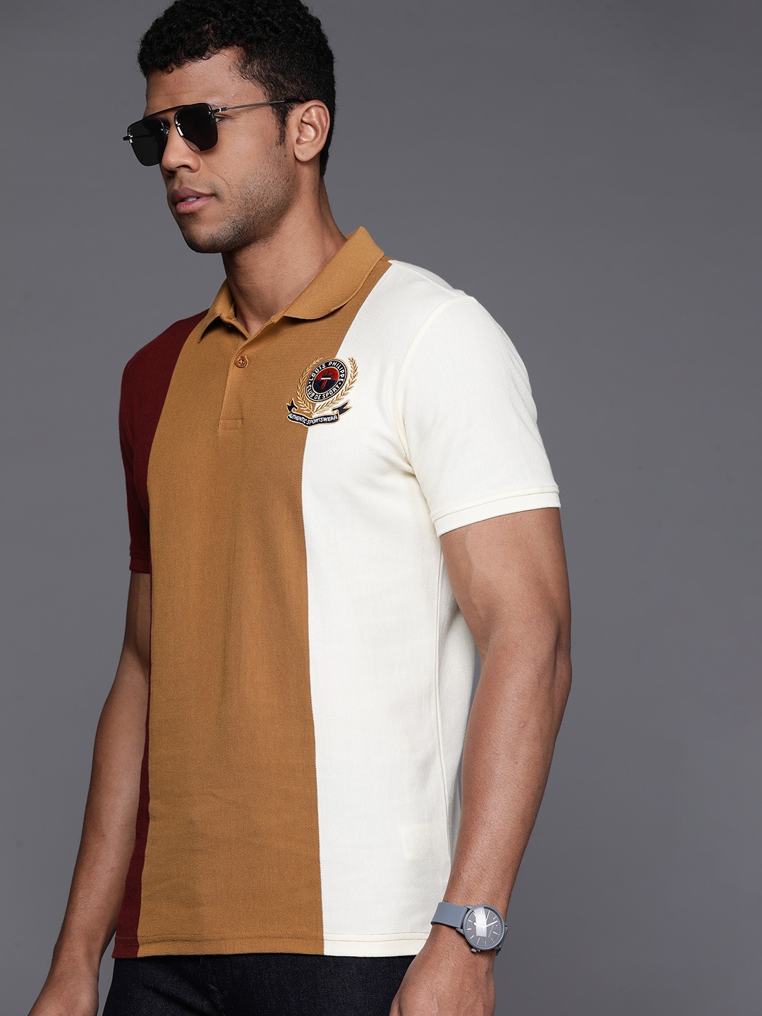 

Louis Philippe Sport Men Colourblocked Polo Collar Pure Cotton Slim Fit T-shirt, Maroon