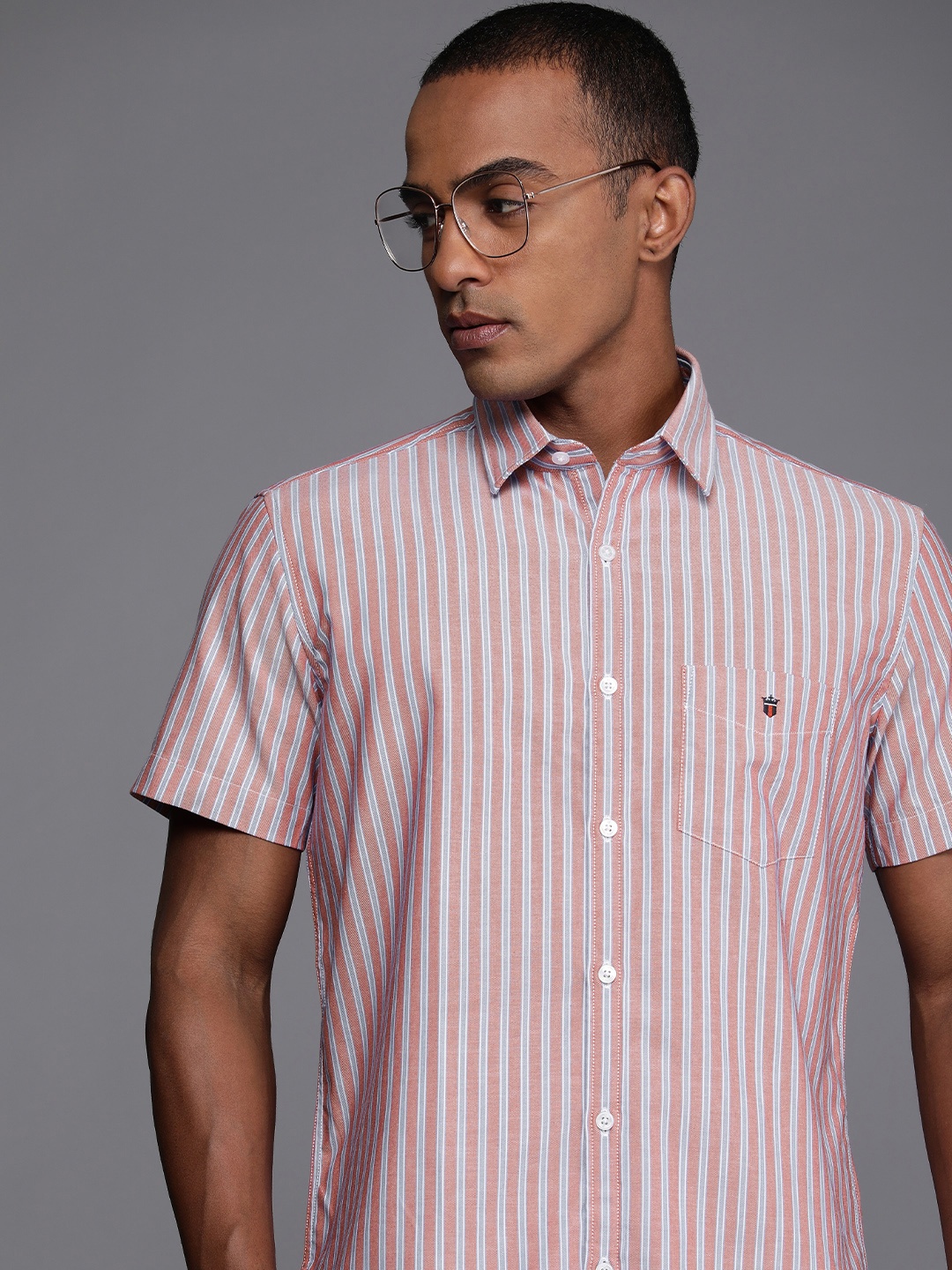 

Louis Philippe Sport Pure Cotton Slim Fit Striped Casual Shirt, Red