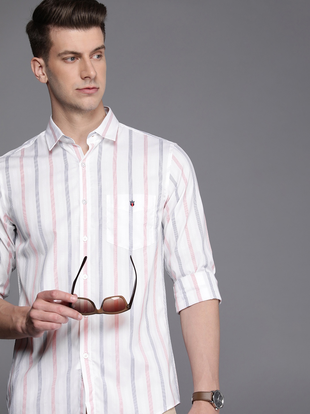 

Louis Philippe Sport Super Slim Fit Self-Striped Pure Cotton Casual Shirt, White