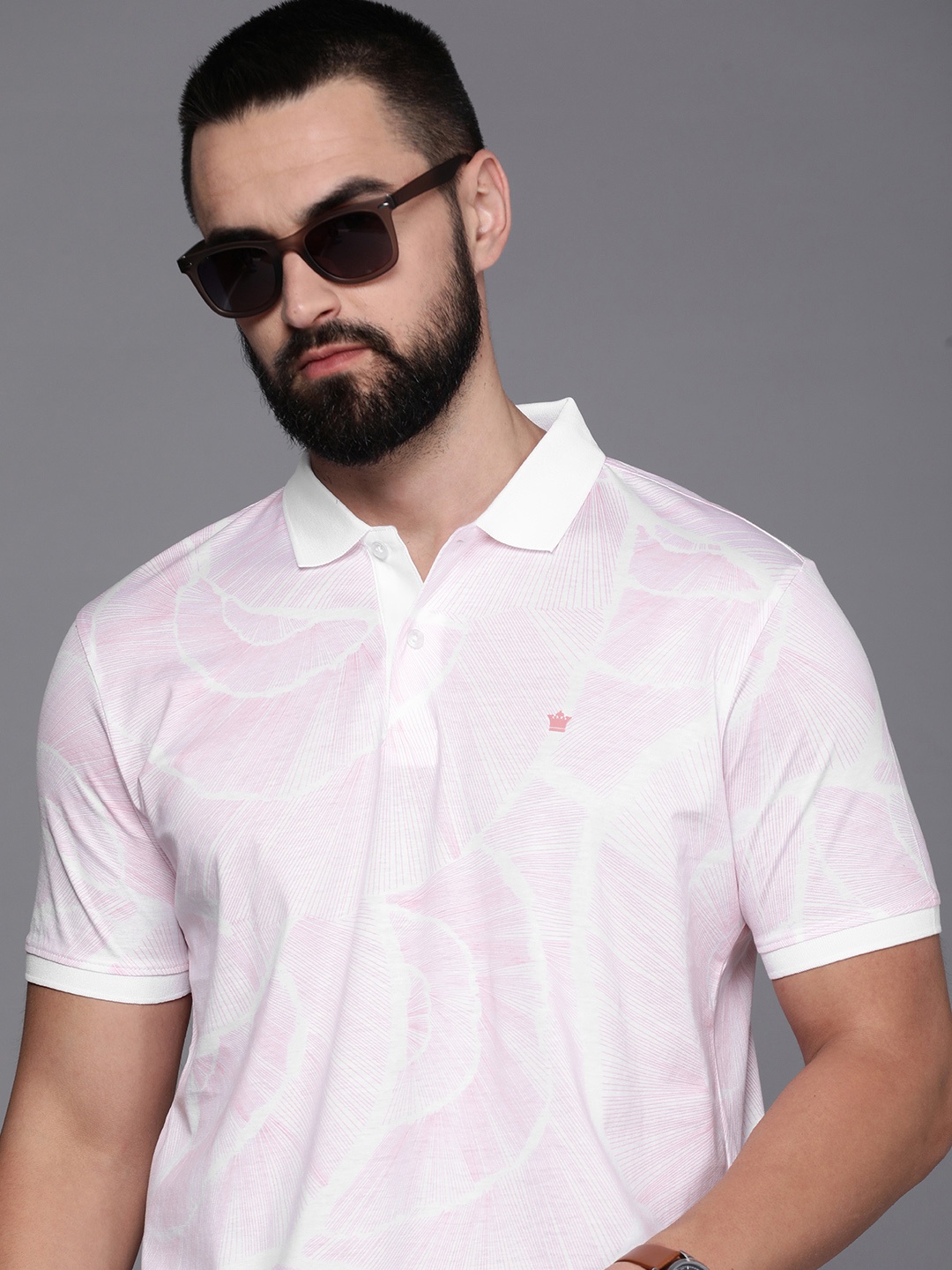 

Louis Philippe Sport Men Floral Printed Polo Collar Pure Cotton T-shirt, White