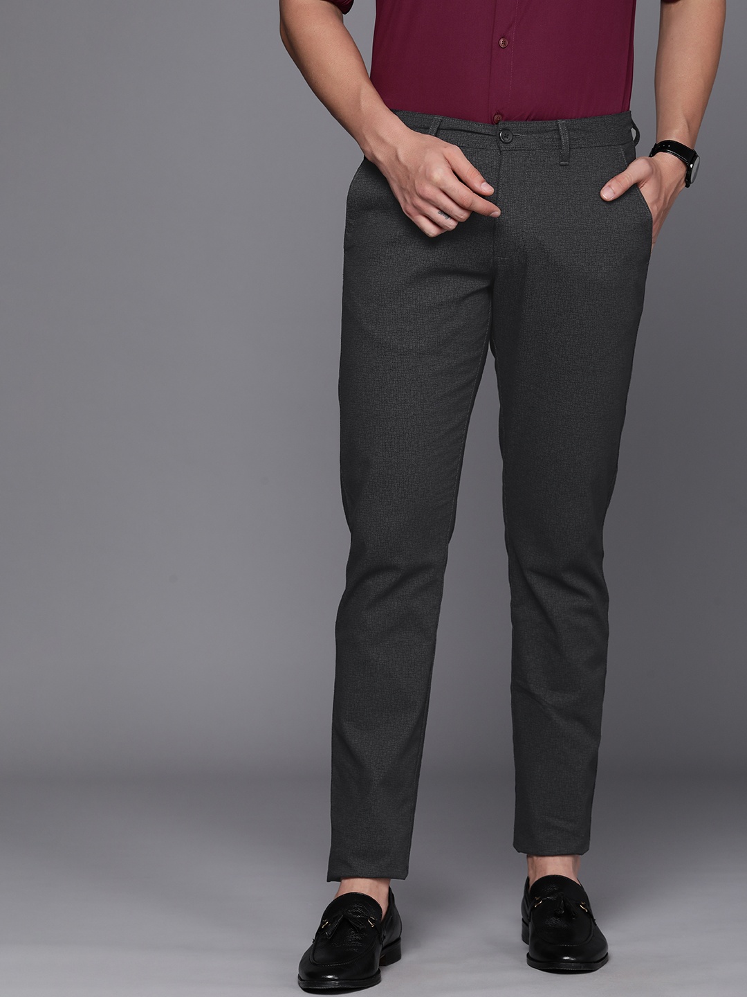 

Louis Philippe Sport Men Checked Super Slim Fit Chinos Trousers, Black