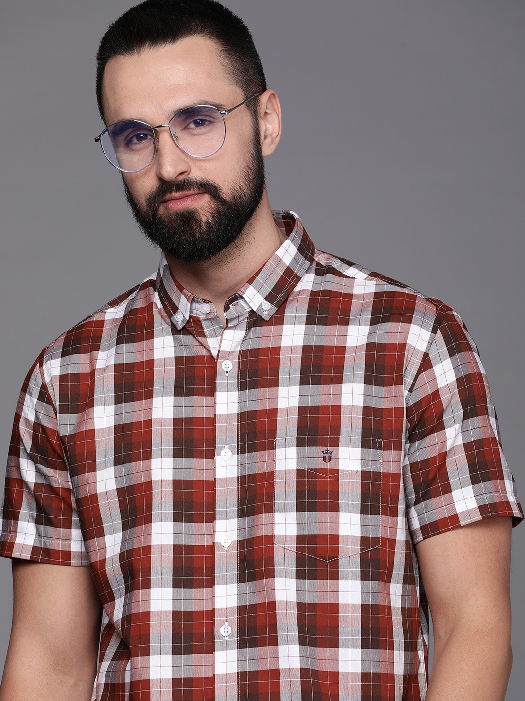 

Louis Philippe Sport Slim Fit Opaque Checked Pure Cotton Casual Shirt, Maroon