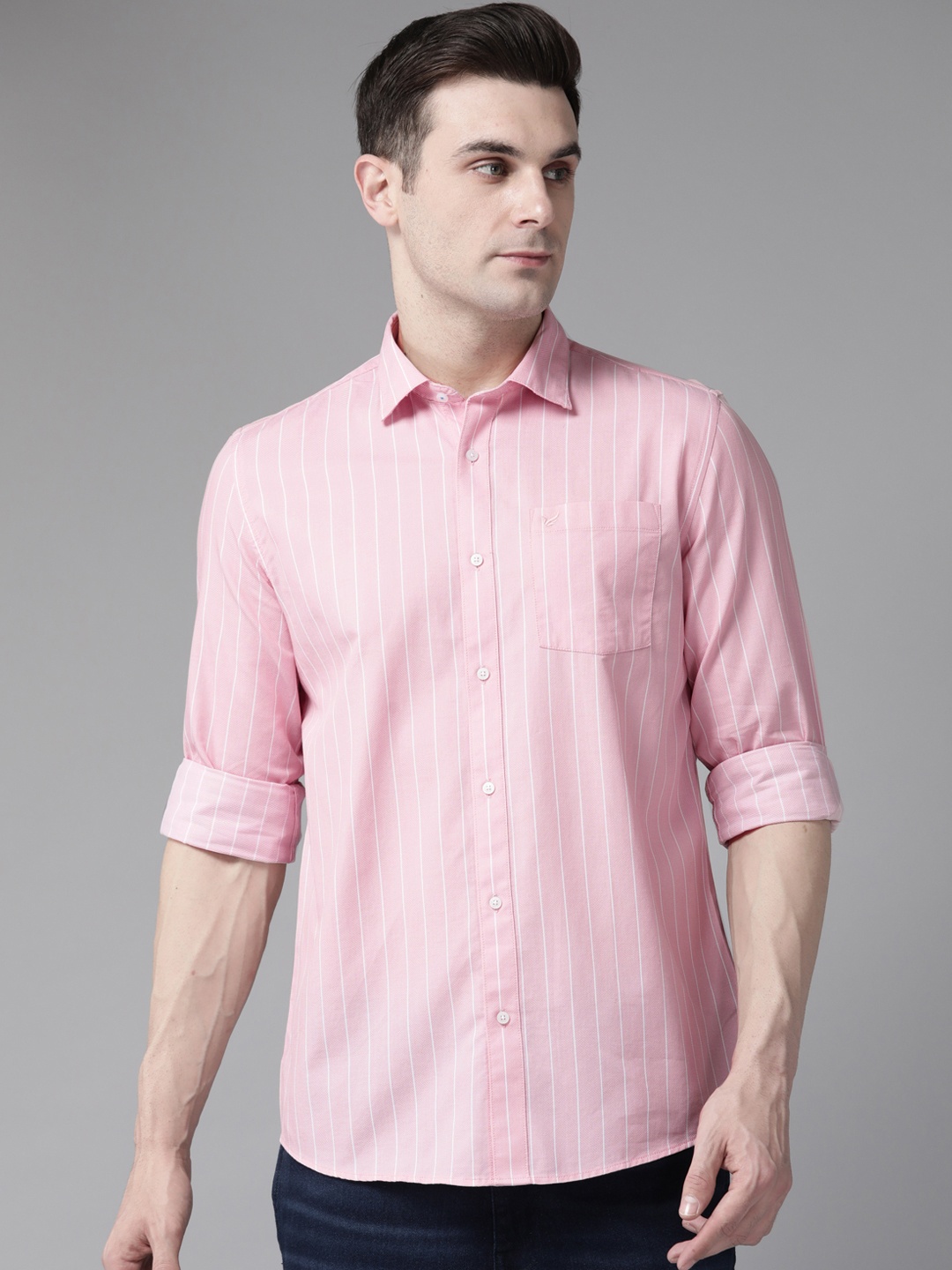 

Blackberrys Men Slim Fit Striped Casual Shirt, Pink