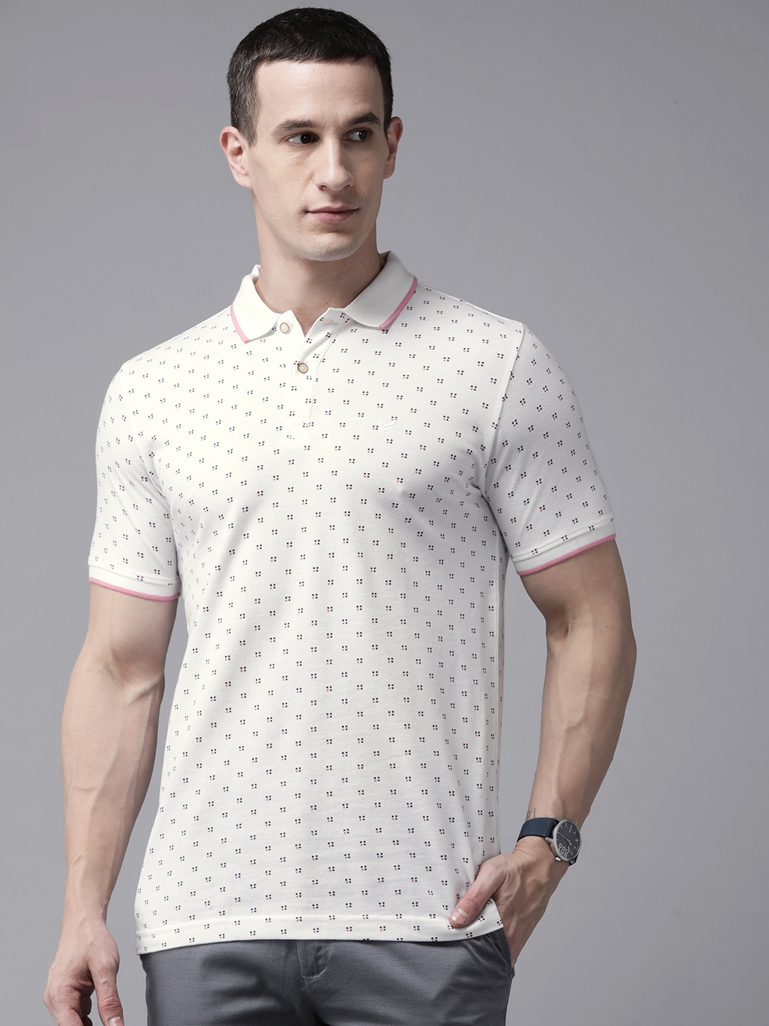 

Blackberrys Men Printed Polo Collar Pure Cotton Slim Fit T-shirt, White
