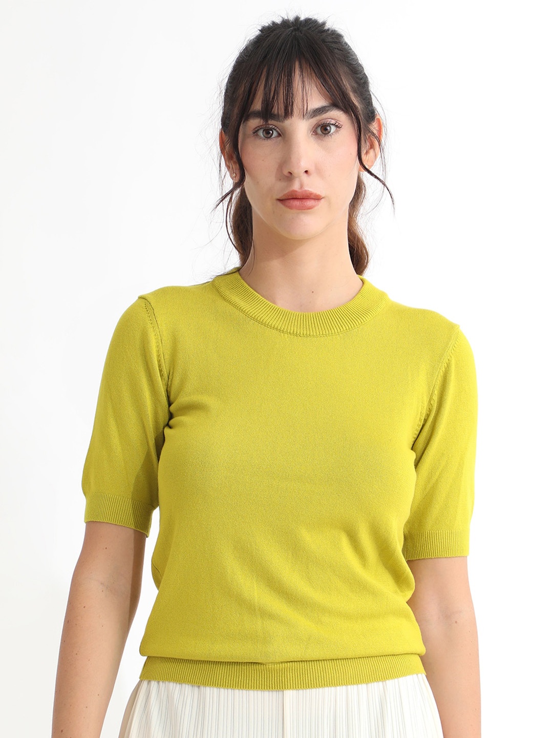 

RAREISM Round Neck Knitted Pullover, Yellow