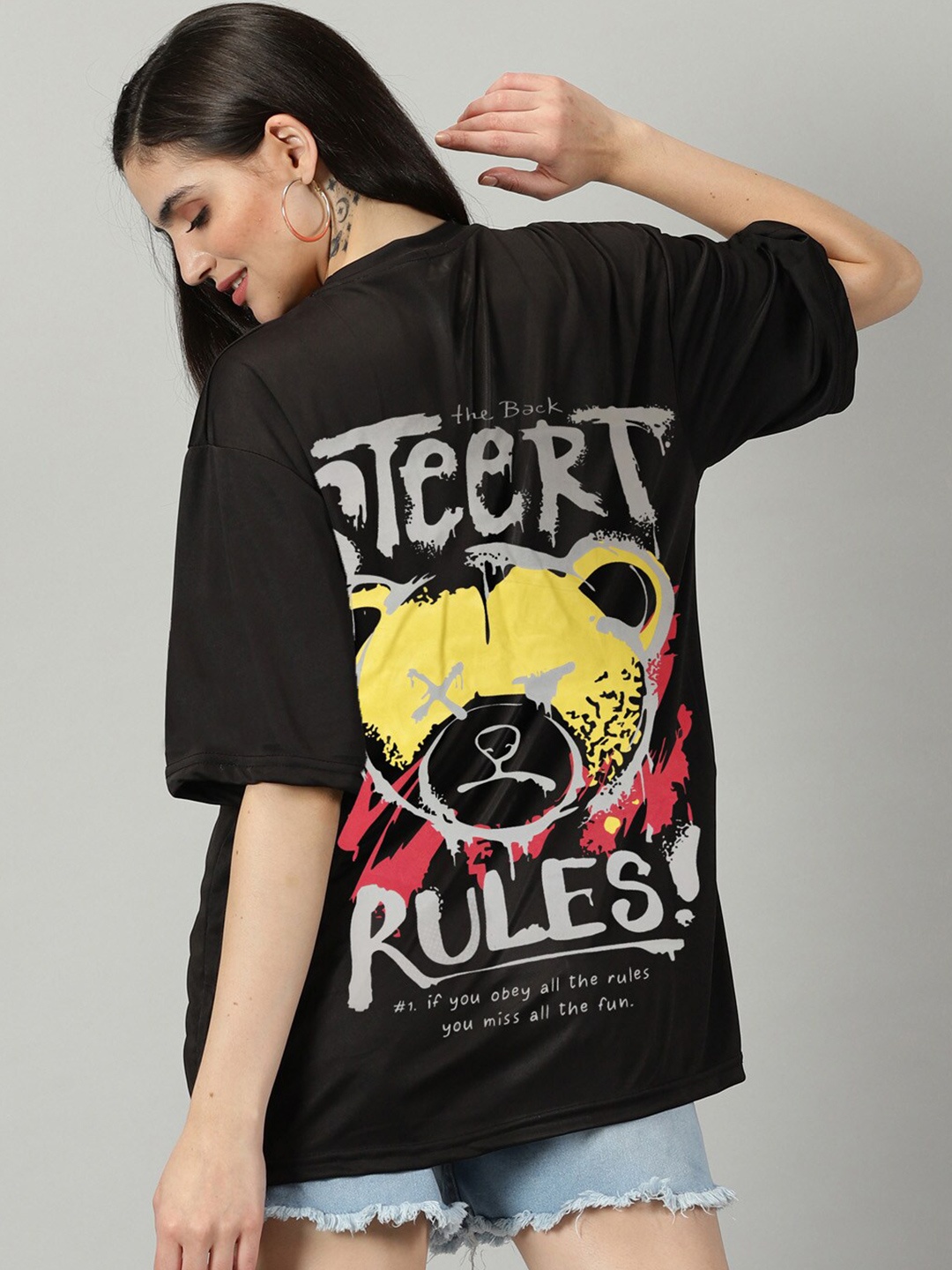 

Rodzen Graphic Printed Round Neck Oversized Fit Casual T-Shirt, Black