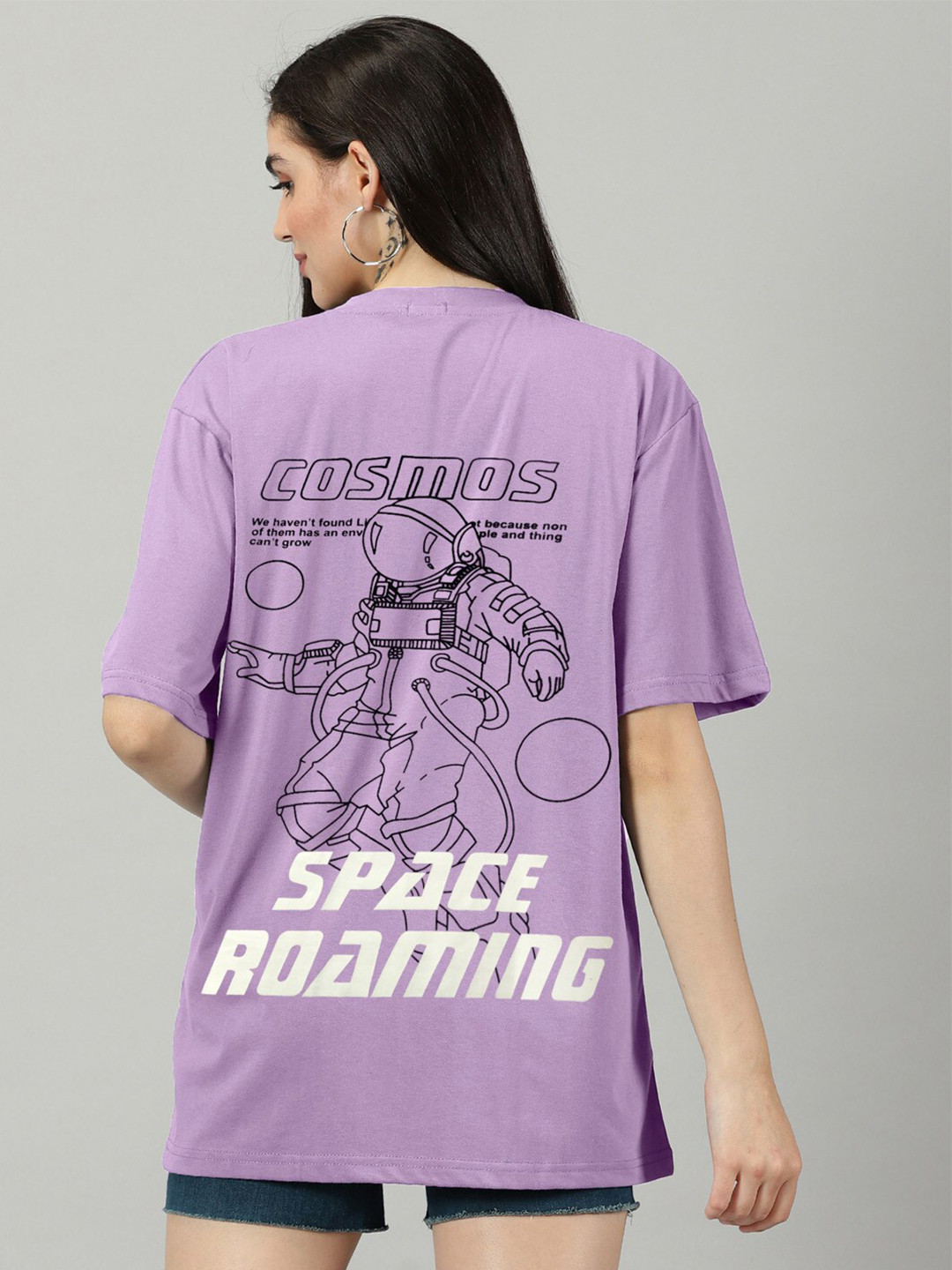 

Rodzen Typography Printed Round Neck Oversized Fit Cotton Casual T-Shirt, Lavender
