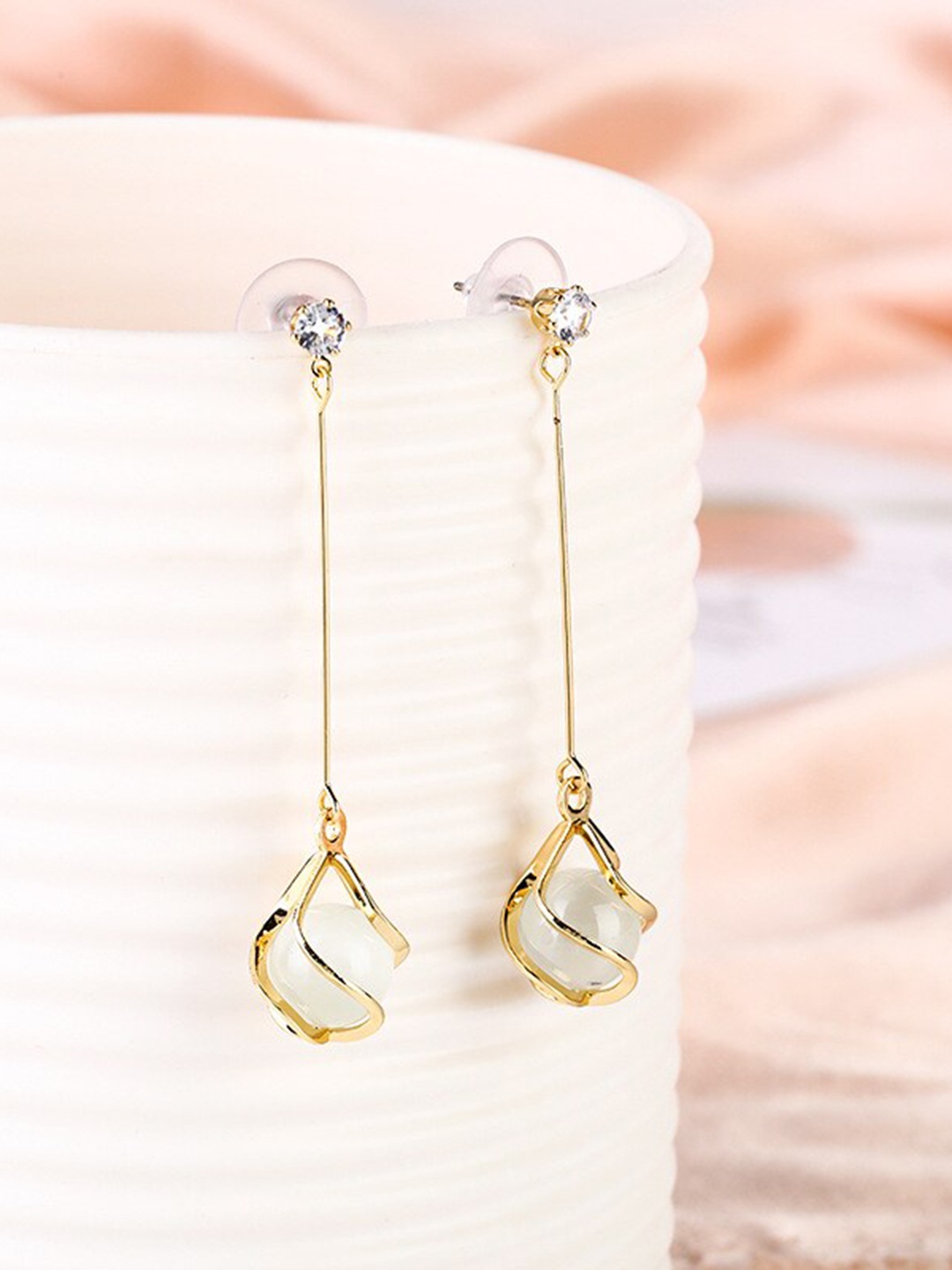 

VIEN Stone-Studded & Beaded Teardrop Shaped Drop Earrings, Gold