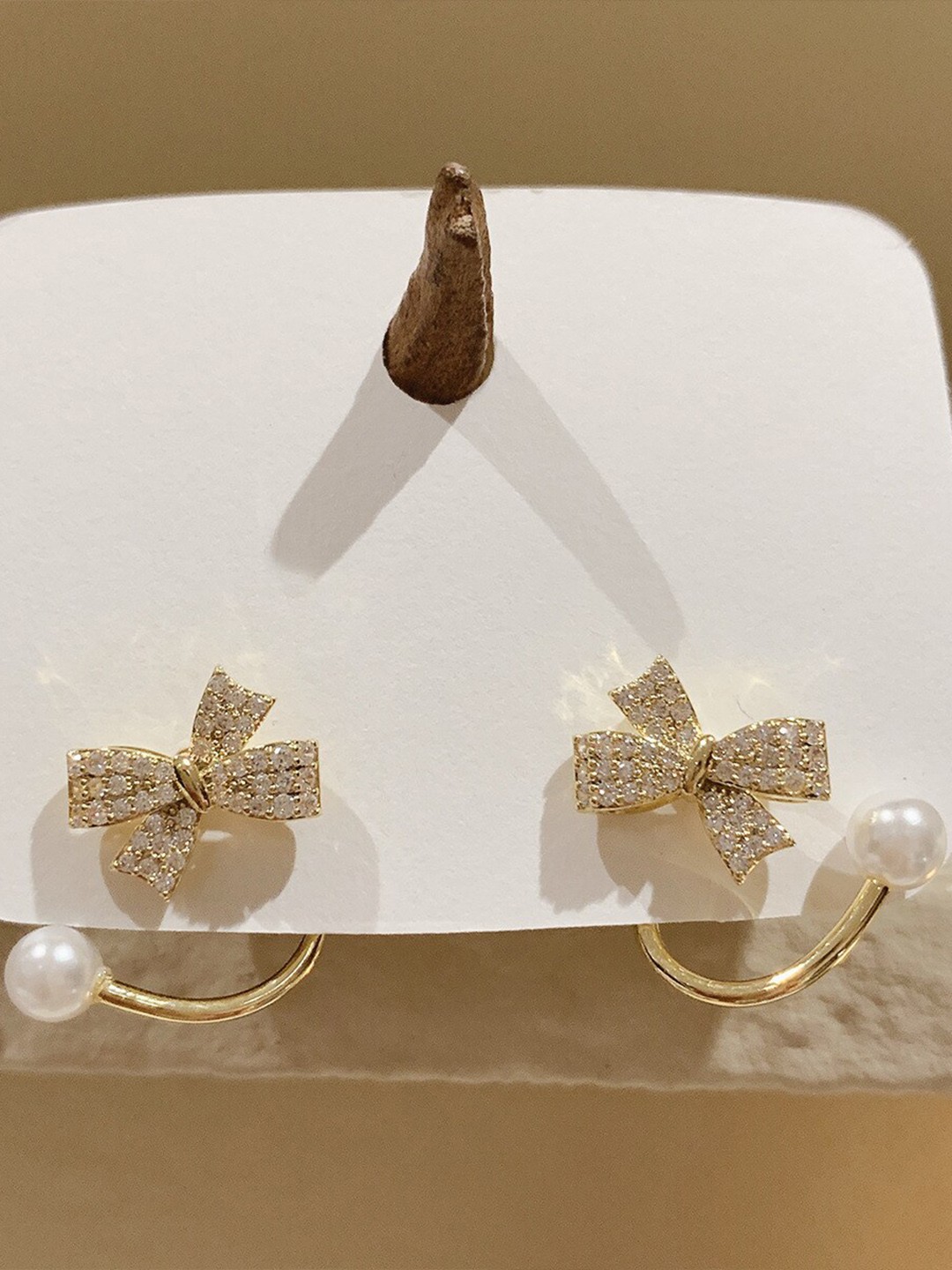 

VIEN Contemporary Bow Cubic Zirconia Studs Earrings, Gold