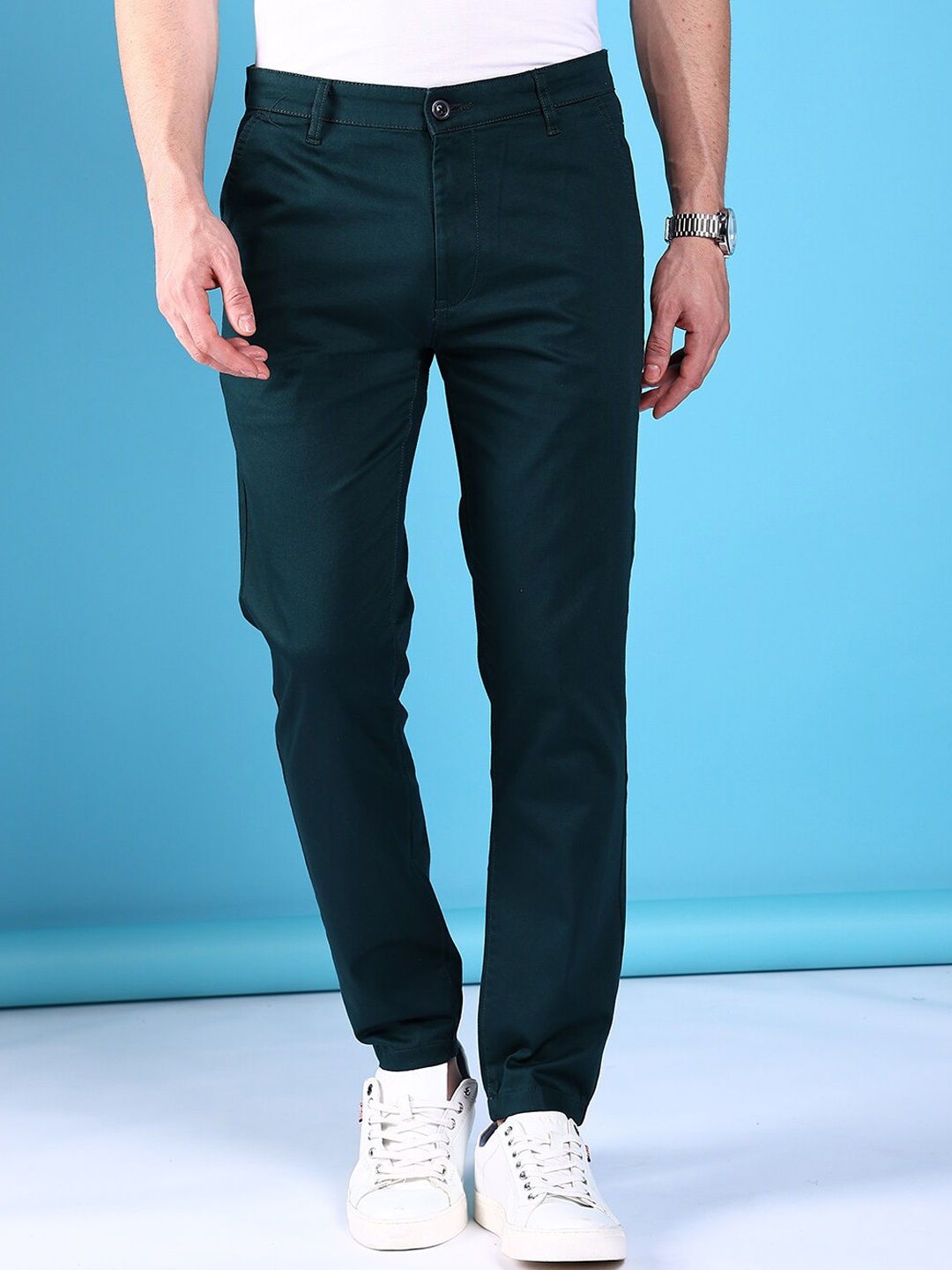 

The Indian Garage Co Men Slim Fit Mid-Rise Trousers, Teal