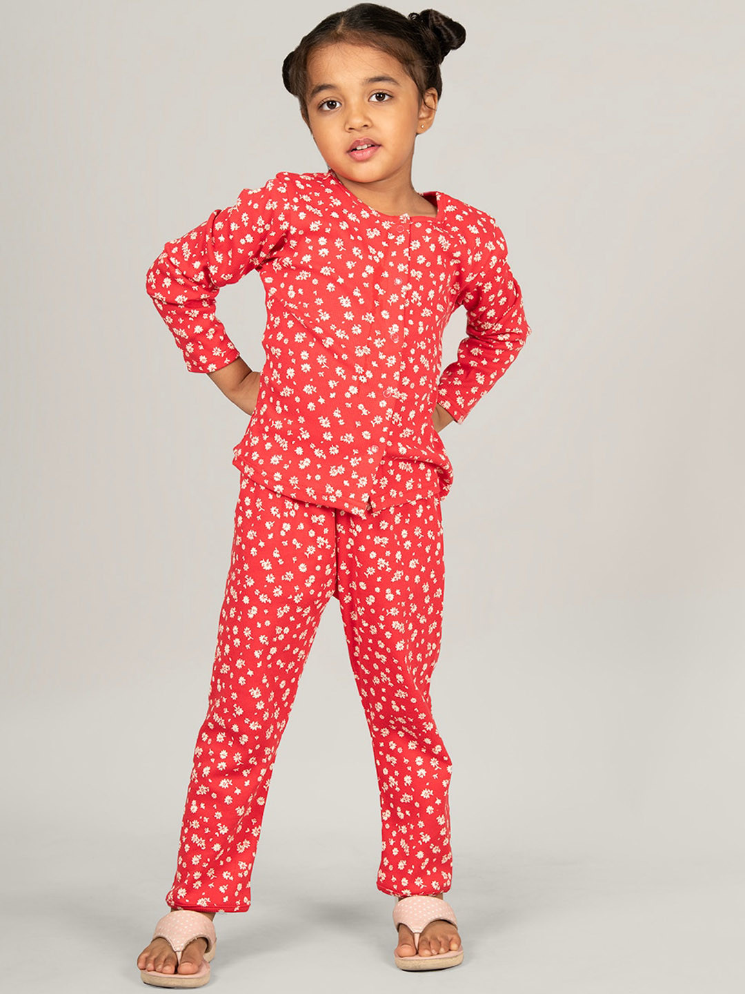 

Zalio Girls Floral Printed Pure Cotton Shirt & Pyjama, Red