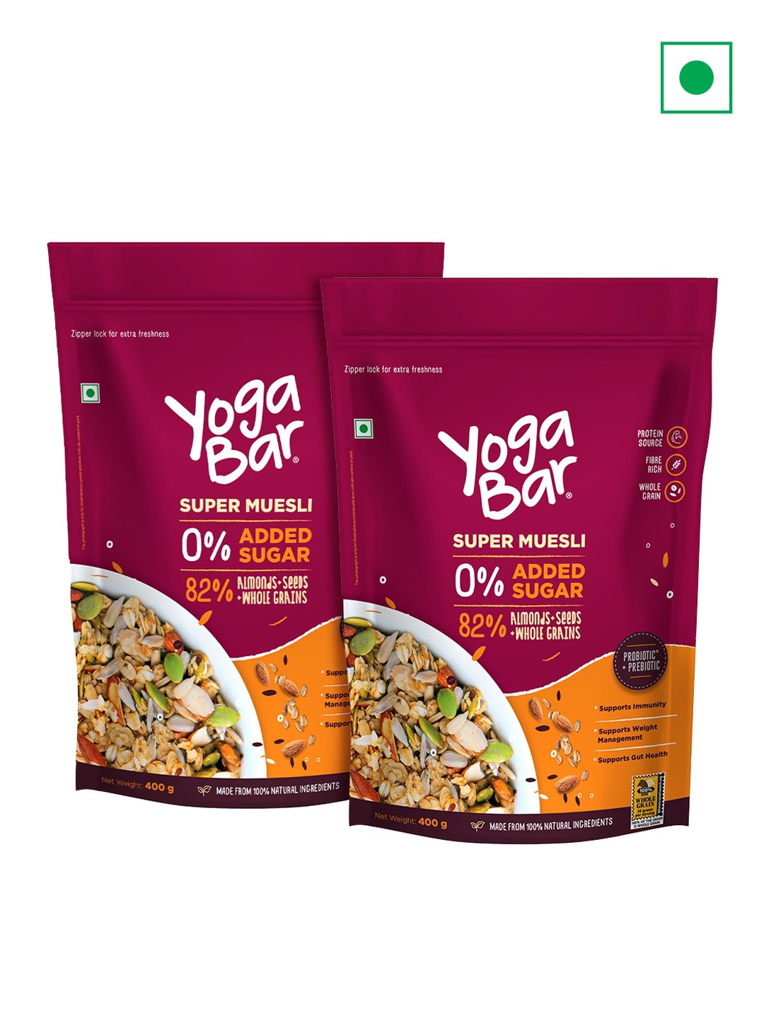 

Yogabar Set Of 2 No Added Sugar Muesli - 400gms Each, Red