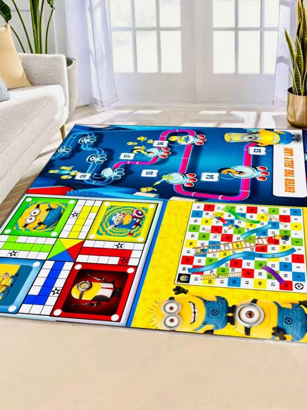 

MUREN Kids 3 in 1 Floor Play Mat-Snake & Ladder- Ludo-Town, Blue