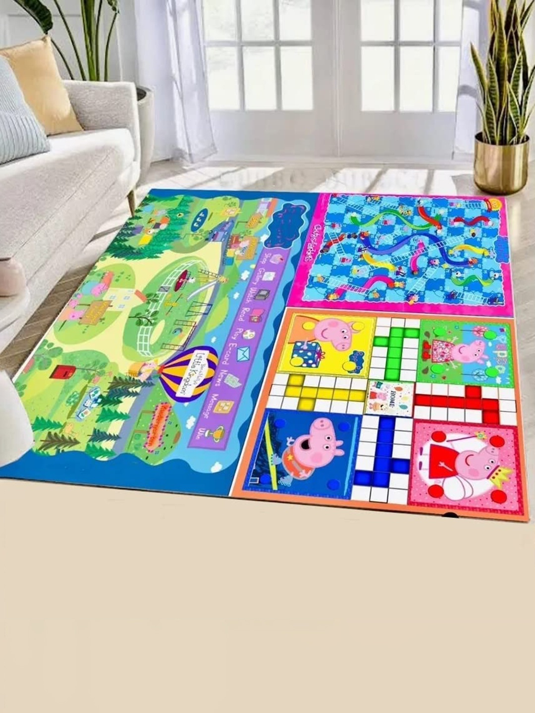 

MUREN Kids Non-Allergic 3 In 1 Floor Play Mat-Snake & Ladder- Ludo Town Game, Blue