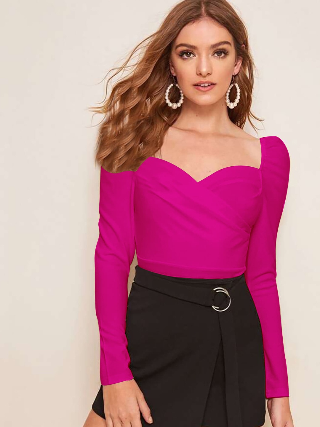 

Dream Beauty Fashion Sweetheart Neck Puff Sleeves Top, Pink