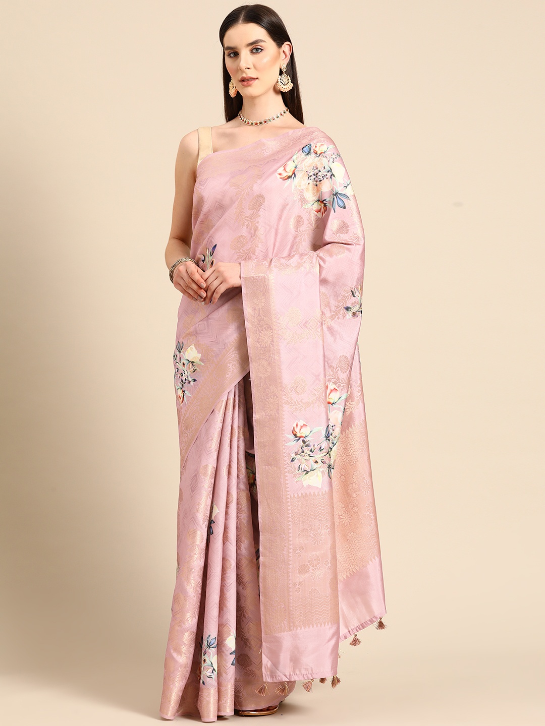 

Simaaya Woven Design Floral Zari Pure Silk Saree, Pink