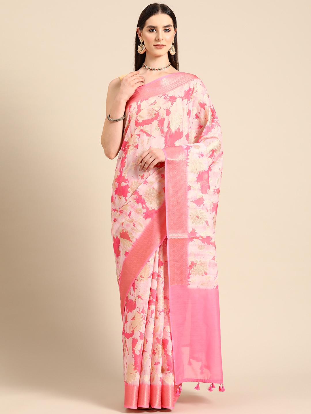 

Simaaya Woven Design Abstract Zari Saree, Peach