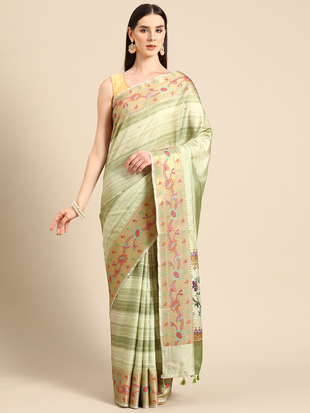 

Simaaya Woven Design Zari Saree, Sea green