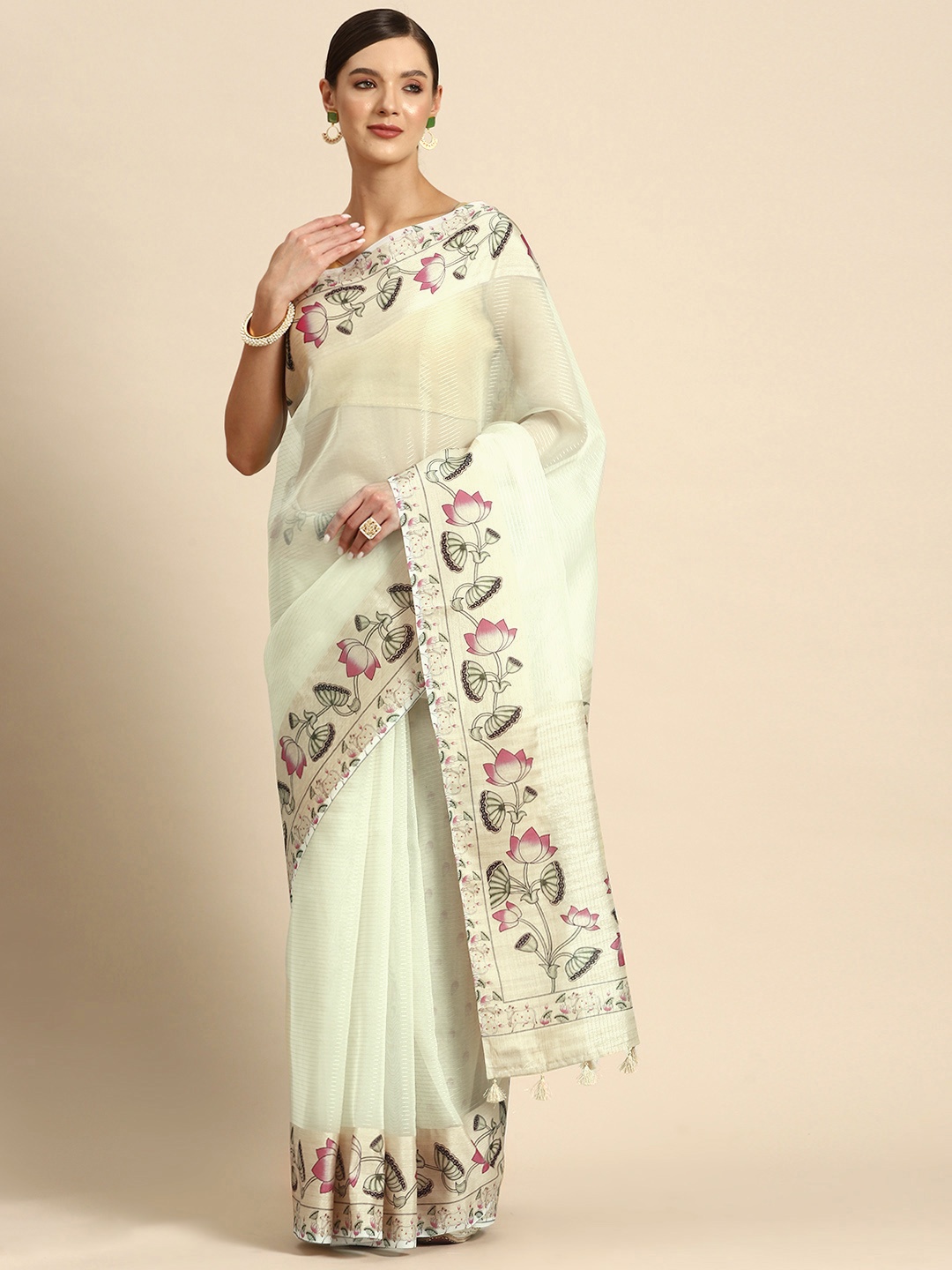 

Simaaya Floral Organza Saree, Pink