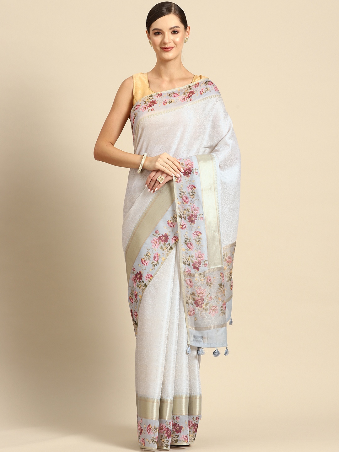 

Simaaya Zari Pure Silk Saree, Grey