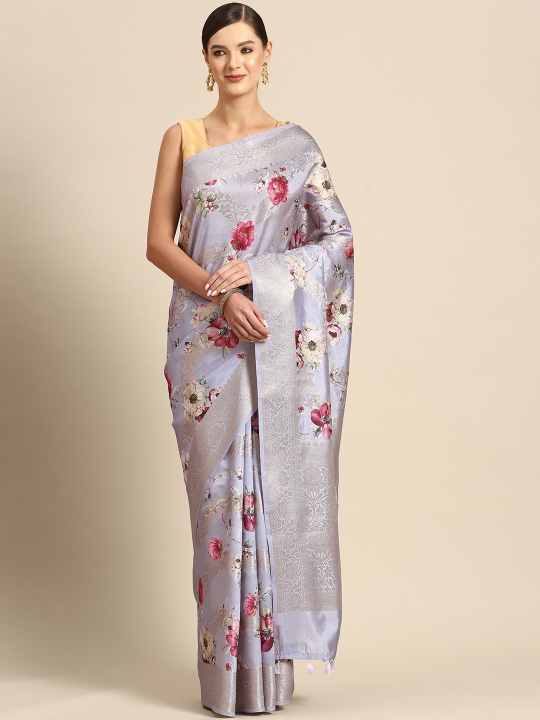 

Simaaya Floral Zari Pure Silk Saree, Lavender
