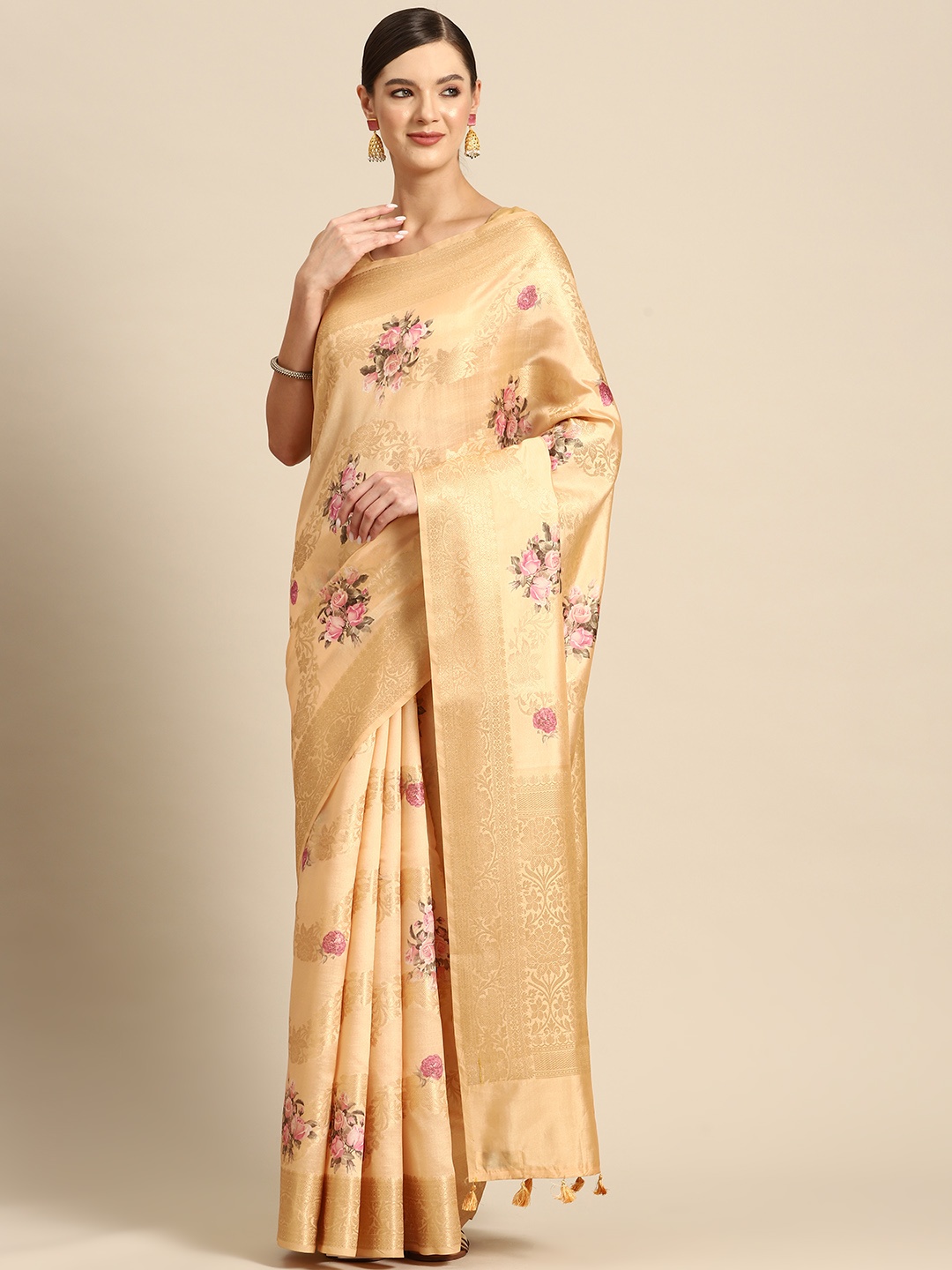 

Simaaya Floral Zari Pure Silk Saree, Beige