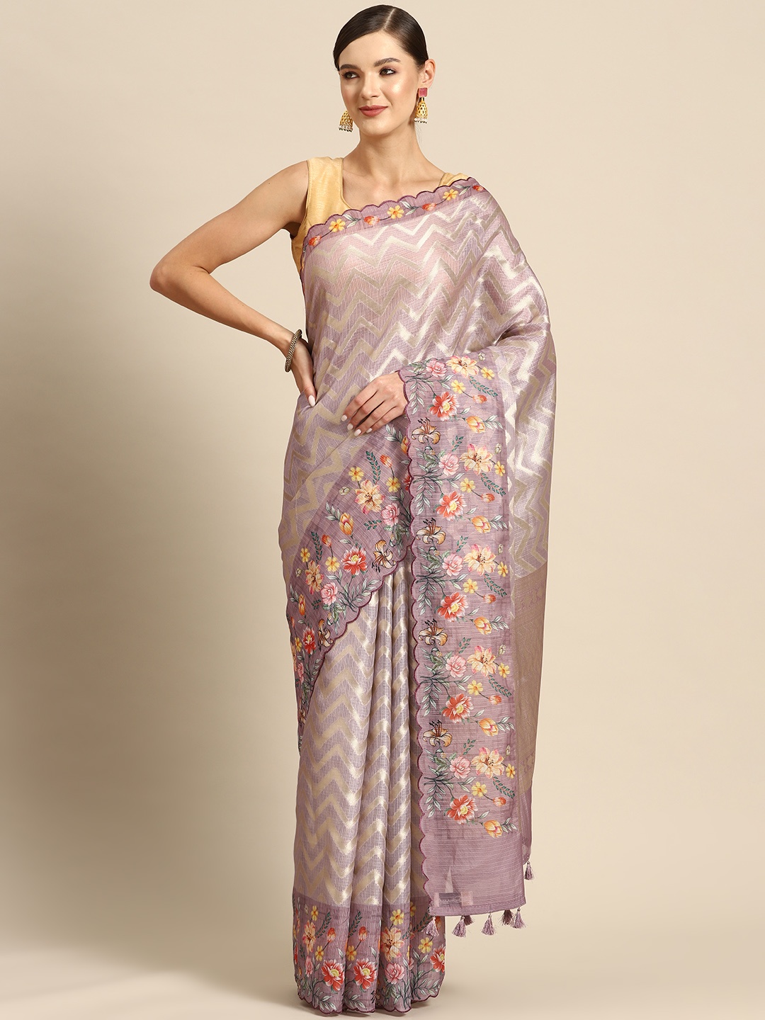 

Simaaya Geometric Woven Design Kota Saree, Mauve