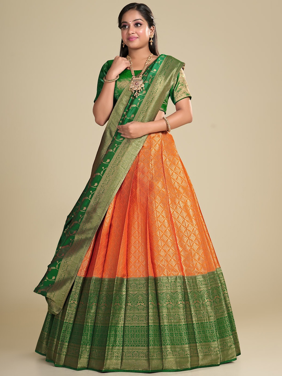 

HALFSAREE STUDIO Semi-Stitched Lehenga & Unstitched Blouse With Dupatta, Green
