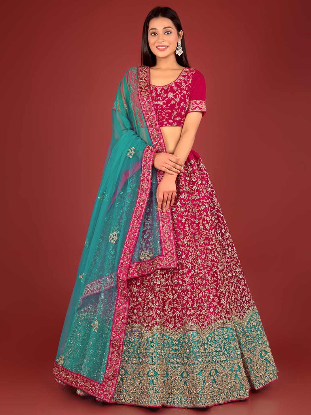 

HALFSAREE STUDIOEmbroidered Semi Stitched Lehenga & Unstitched Blouse With Dupatta, Pink