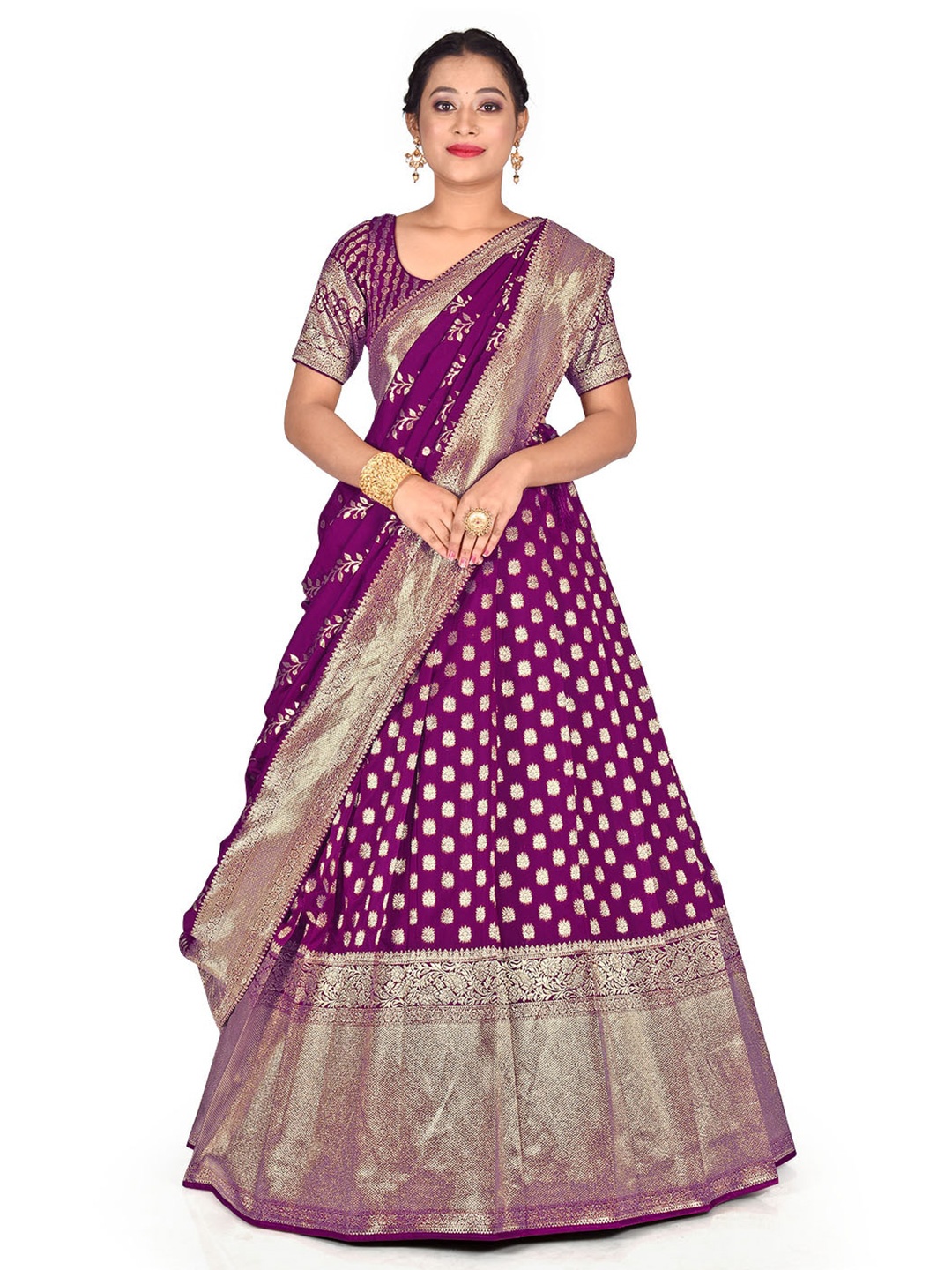 

HALFSAREE STUDIO Woven Design Semi-Stitched Lehenga & Unstitched Blouse With Dupatta, Purple