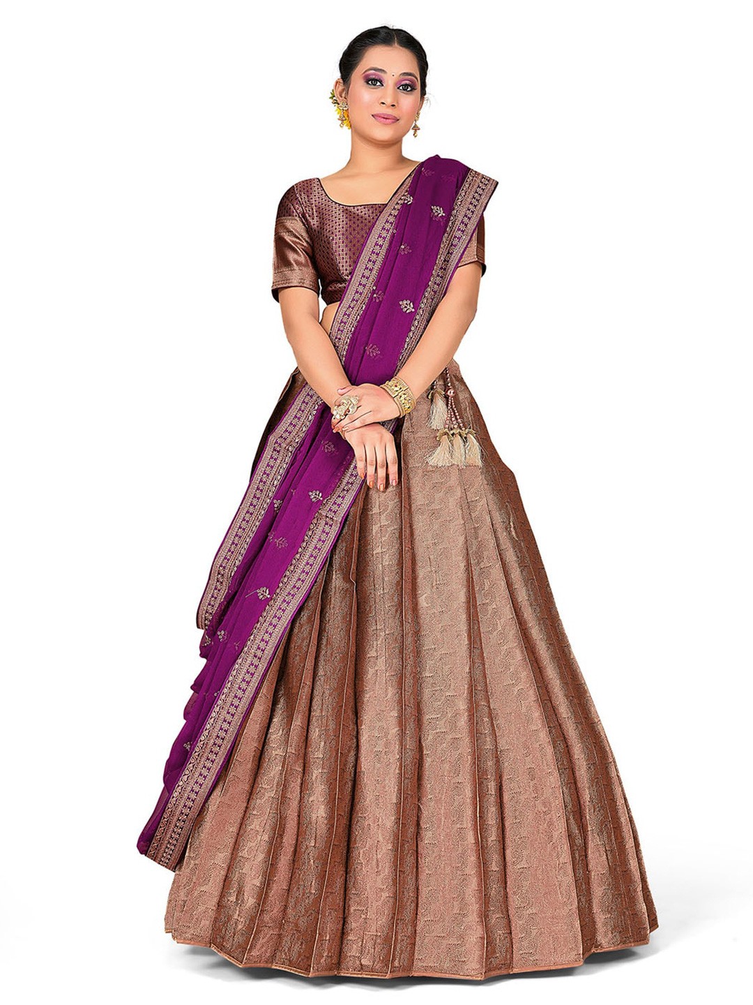 

HALFSAREE STUDIO Woven Design Semi-Stitched Lehenga & Unstitched Blouse With Dupatta, Purple