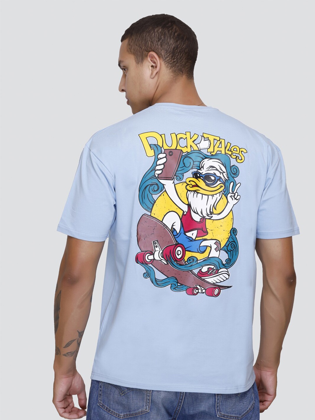 

Concede Duck Tales Printed Drop-Shoulder Sleeves Oversized Cotton T-shirt, Turquoise blue