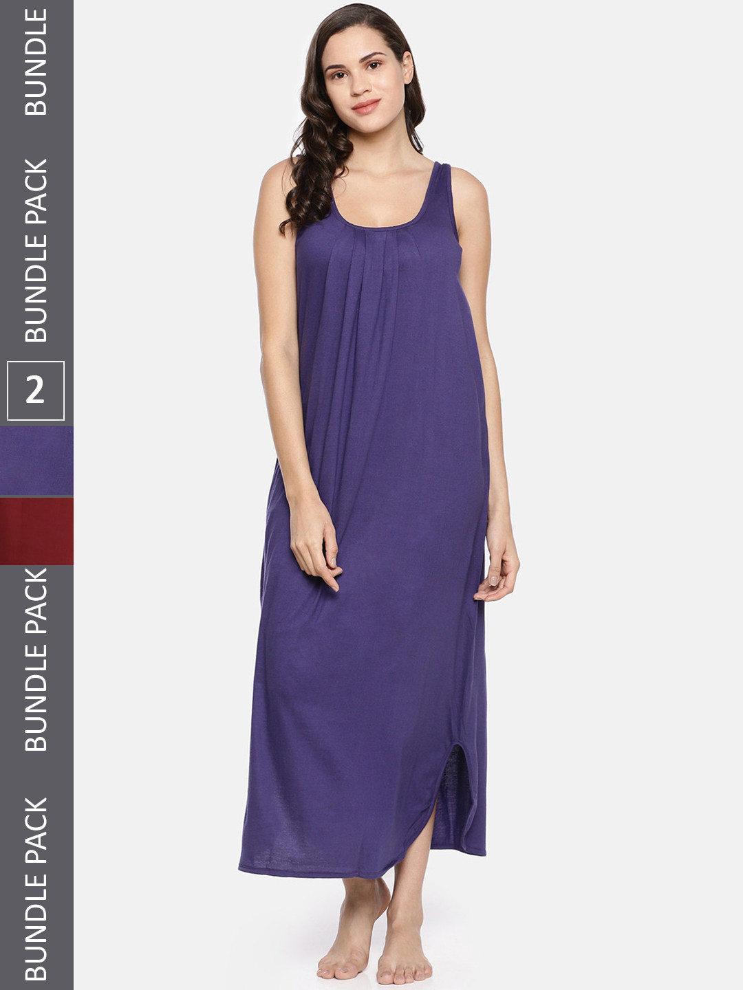 

GOLDSTROMS Pack Of 2 Scoop Neck Pure Cotton Midi Nightdress, Purple