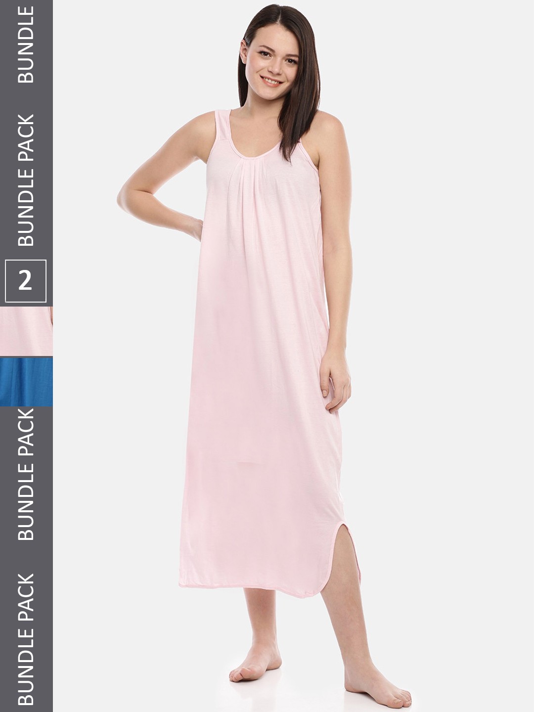 

GOLDSTROMS Pack Of 2 Scoop Neck Pure Cotton Midi Nightdress, Pink