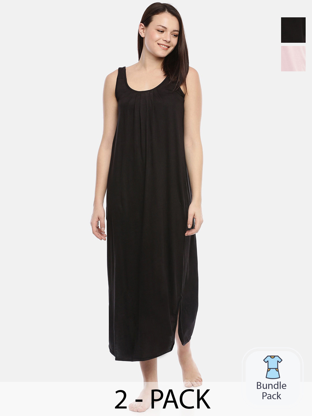 

GOLDSTROMS Pack Of 2 Sleeveless Pure Cotton Midi Nightdress, Black