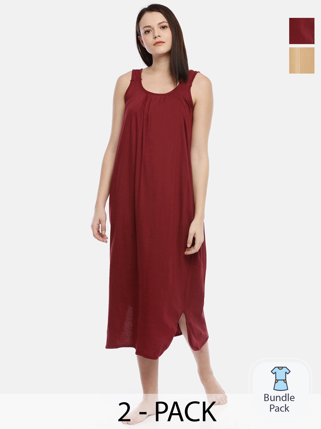 

GOLDSTROMS Pack Of 2 Sleeveless Pure Cotton Maxi Nightdress, Maroon