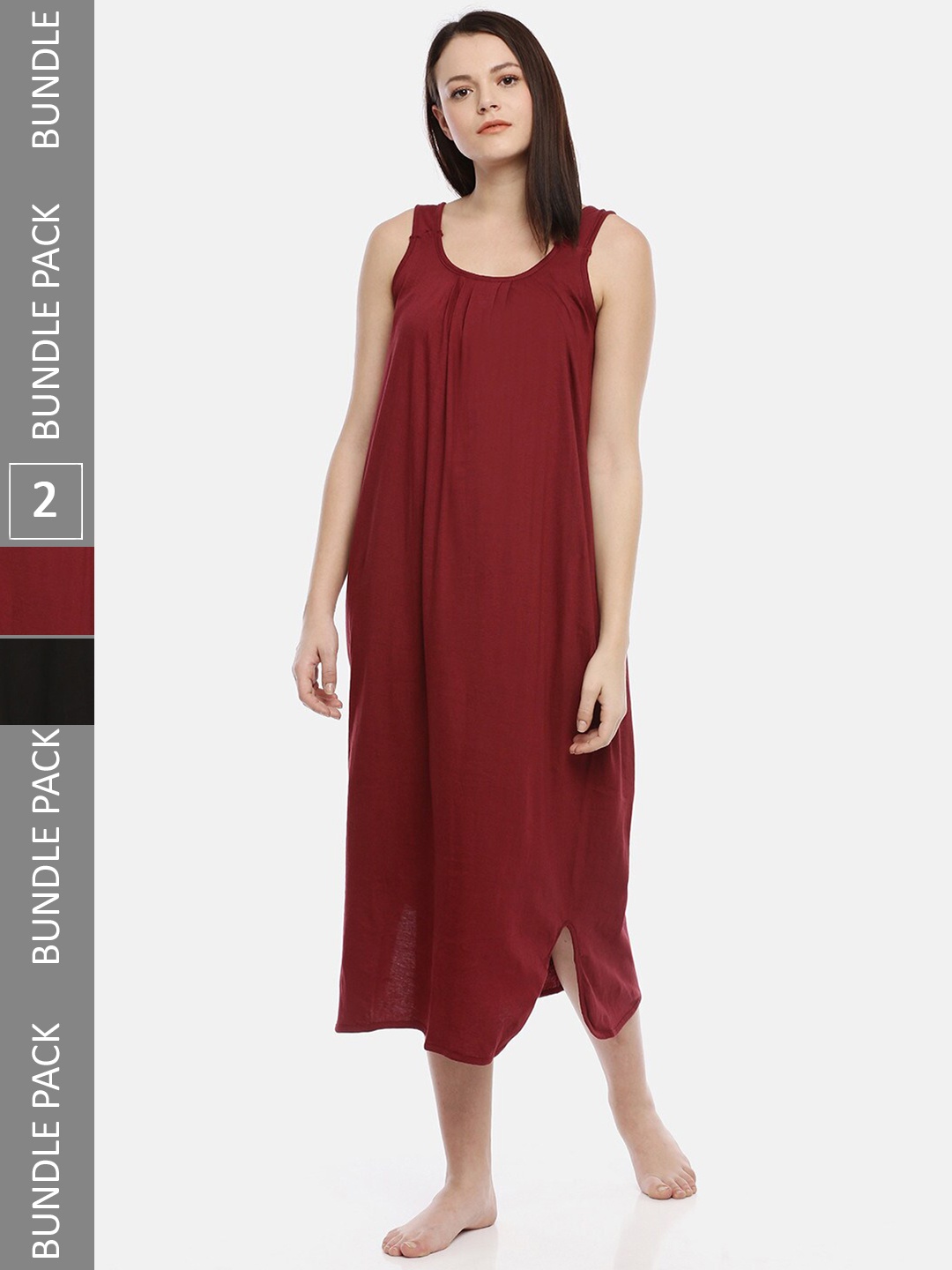 

GOLDSTROMS Pack Of 2 Sleeveless Pure Cotton Maxi Nightdress, Maroon