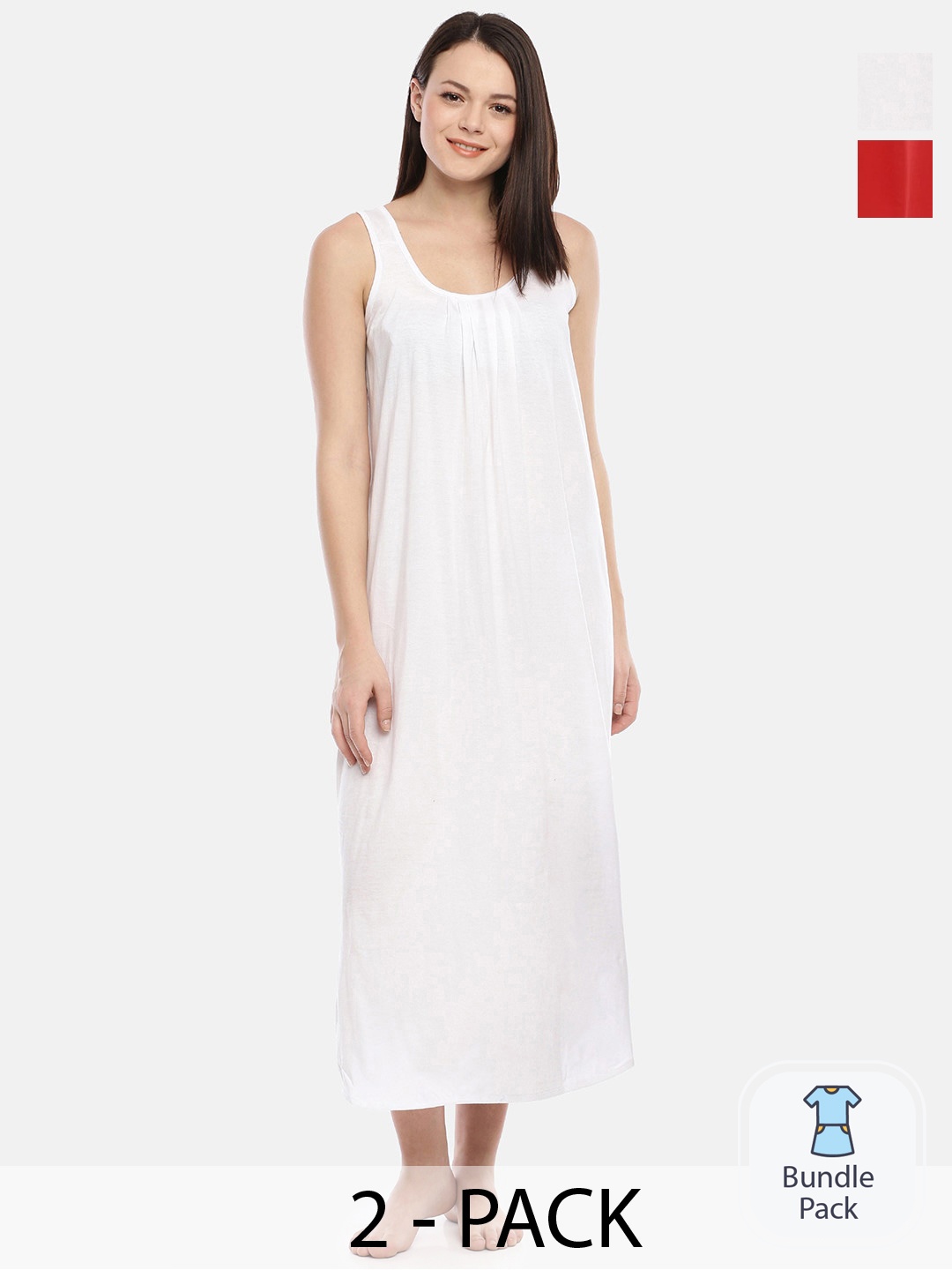 

GOLDSTROMS Pack Of 2 Sleeveless Pure Cotton Midi Nightdress, White