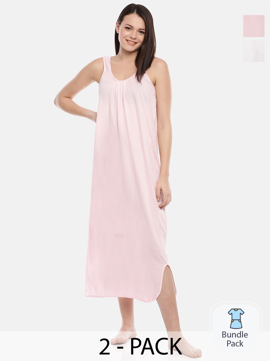 

GOLDSTROMS Pack Of 2 Sleeveless Pure Cotton Midi Nightdress, Pink