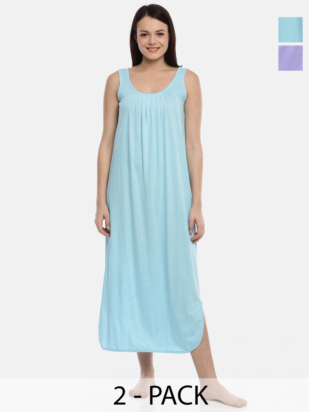 

GOLDSTROMS Pack Of 2 Sleeveless Pure Cotton Maxi Nightdress, Blue