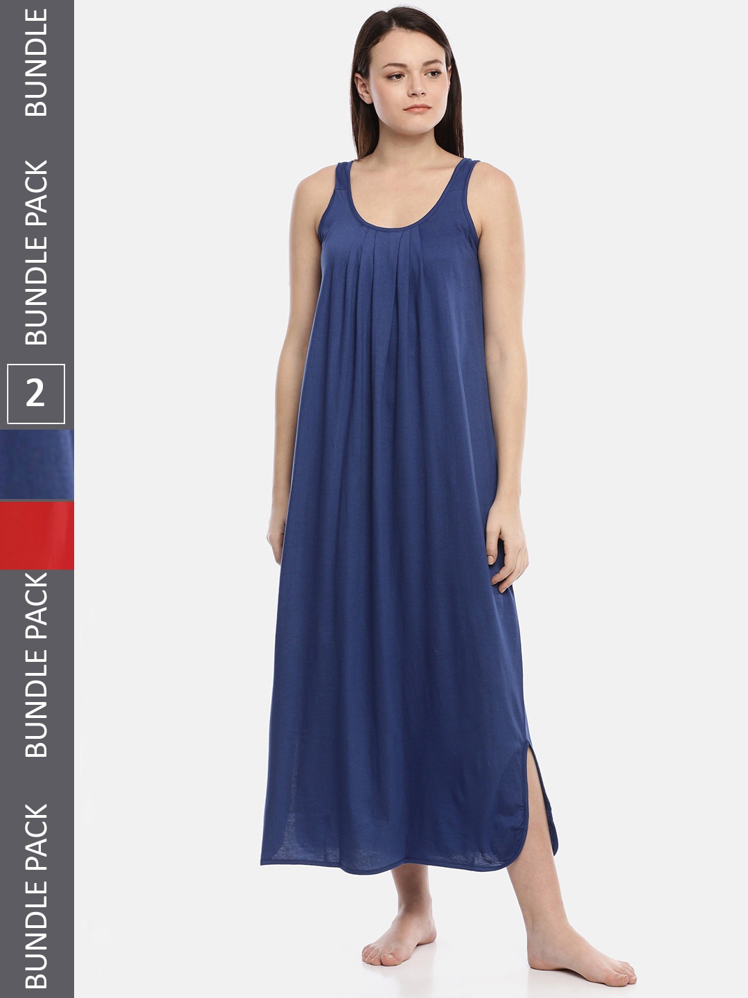

GOLDSTROMS Pack Of 2 Scoop Neck Pure Cotton Midi Nightdress, Blue