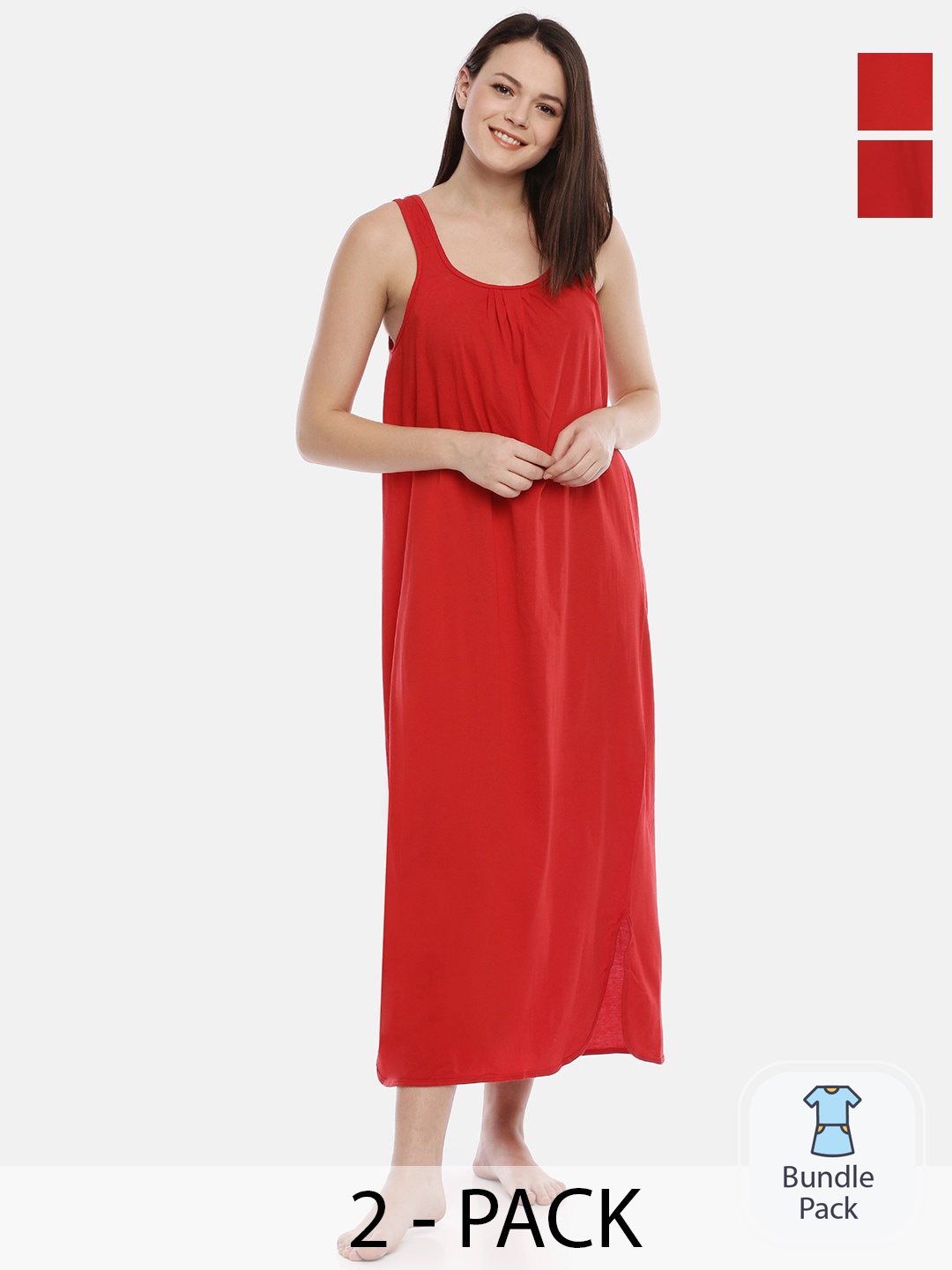 

GOLDSTROMS Pack Of 2 Sleeveless Pure Cotton Midi Nightdress, Red